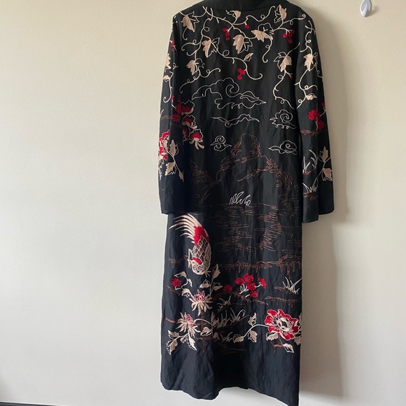 Vintage SUE WONG Floral Print Embroidered Appliqué Asian Inspired Trench Coat - Picture 5 of 16